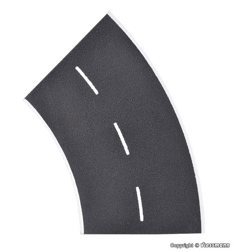 H0 Straßenplatte Asphalt aus Steinkunst, 45°-Kurve, Radius 12 cm