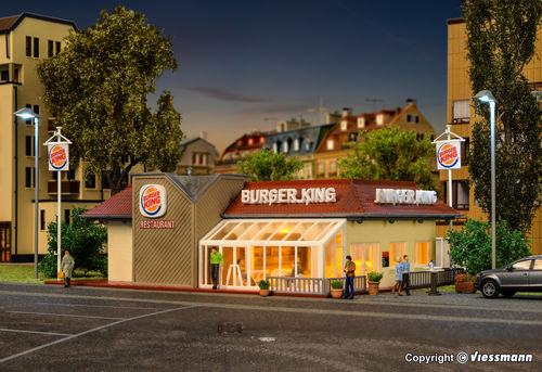 H0 Burger King Schnellrestaurant mit Innen- einrichtung und LED-Beleuchtung