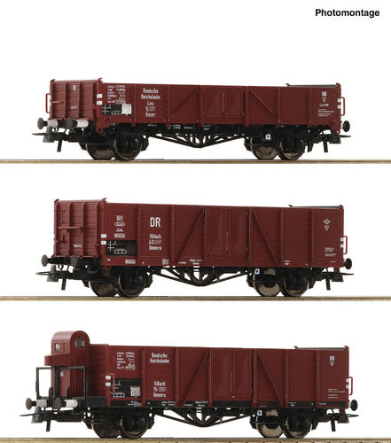 3-tlg. Set: Offene Güterwagen, DRB