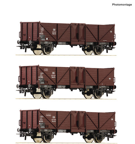 3-tlg. Set: Offene Güterwagen, DB